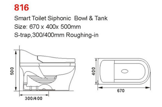 670 X 400 X 500 mm Smart Wall Hang Toilet Inteligentny syfoniczny Smart Toilet