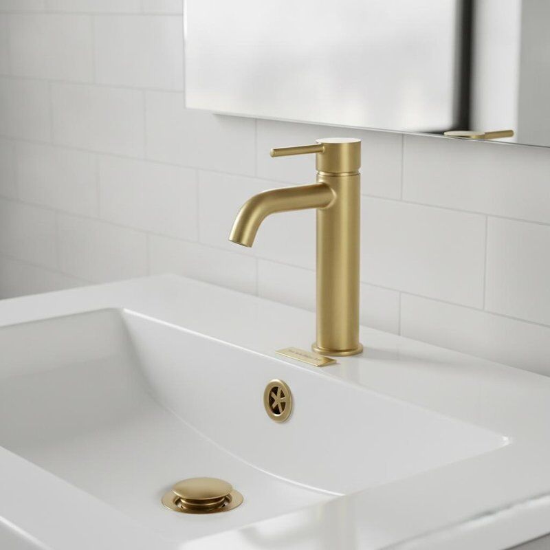 Wysoki basen Mixer Tap Brushed Brass Finish Solid Brass Body with Pop Up Waste Set Ceramic Cartridge 180mm Height